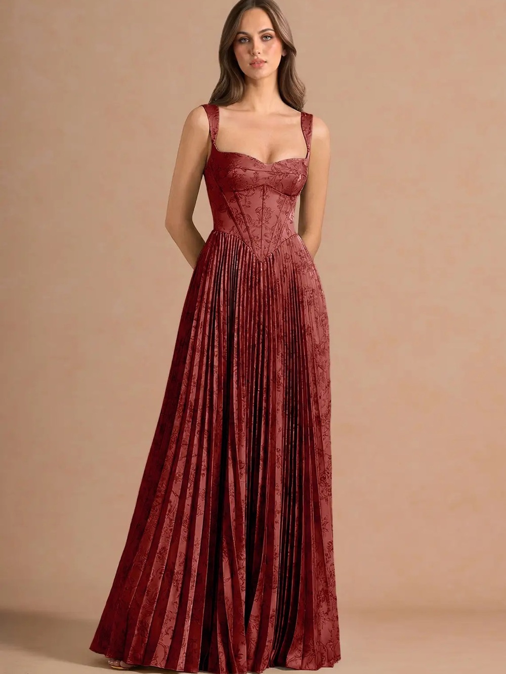 Azazie Isonelle Orange Red Pleated Maxi Dress - Women